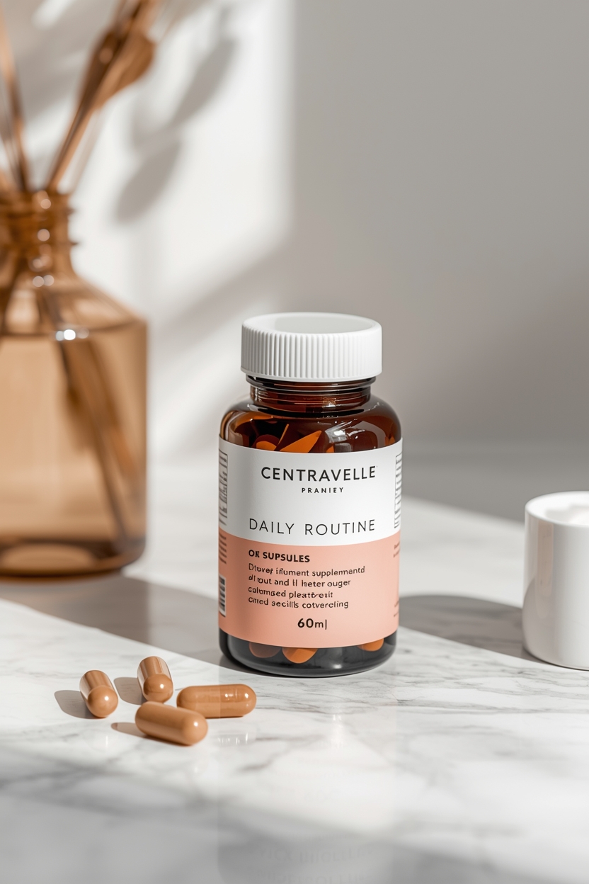 Centravelle bottle with daily routine accessories on a table